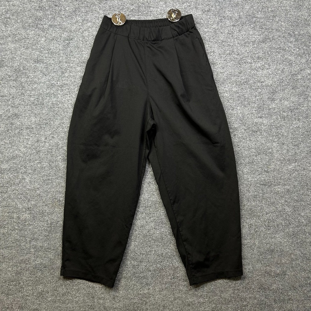 MUJI Crop Pants Women's Black Pleated Stretch Elastic Waist Minimalist - Medium